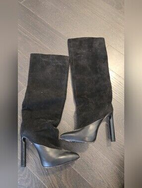 Jimmy Choo Black Suede Pointed-Toe Stiletto Boots